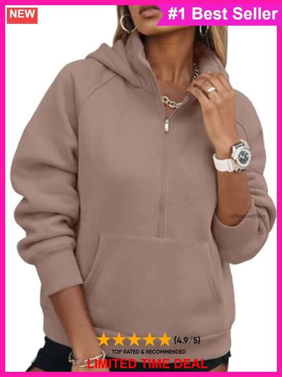 Other - Half Zip Hoodie Pullover Sweatshirt Cotton Polyester Pockets Long Sleeve